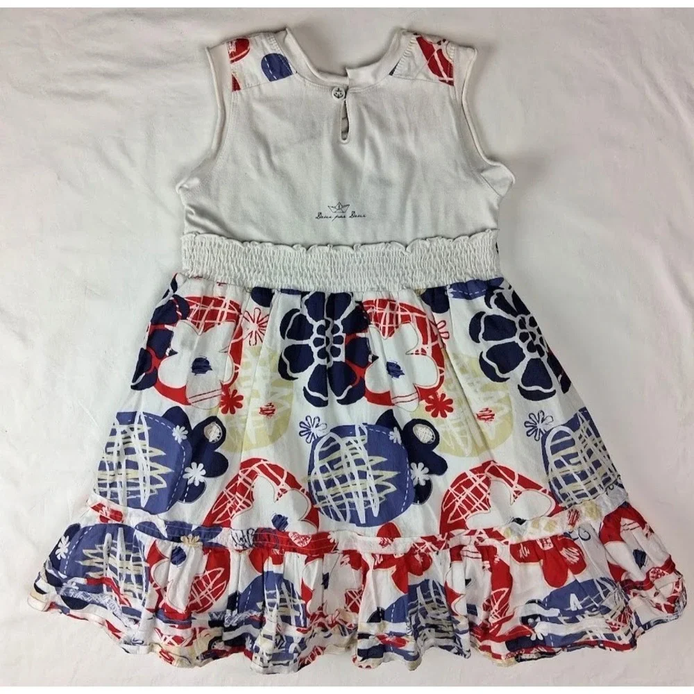 Duex Par Duex Girls Sz 5 Sleeveless Pop Art Flower Dress Red White Blue Cotton